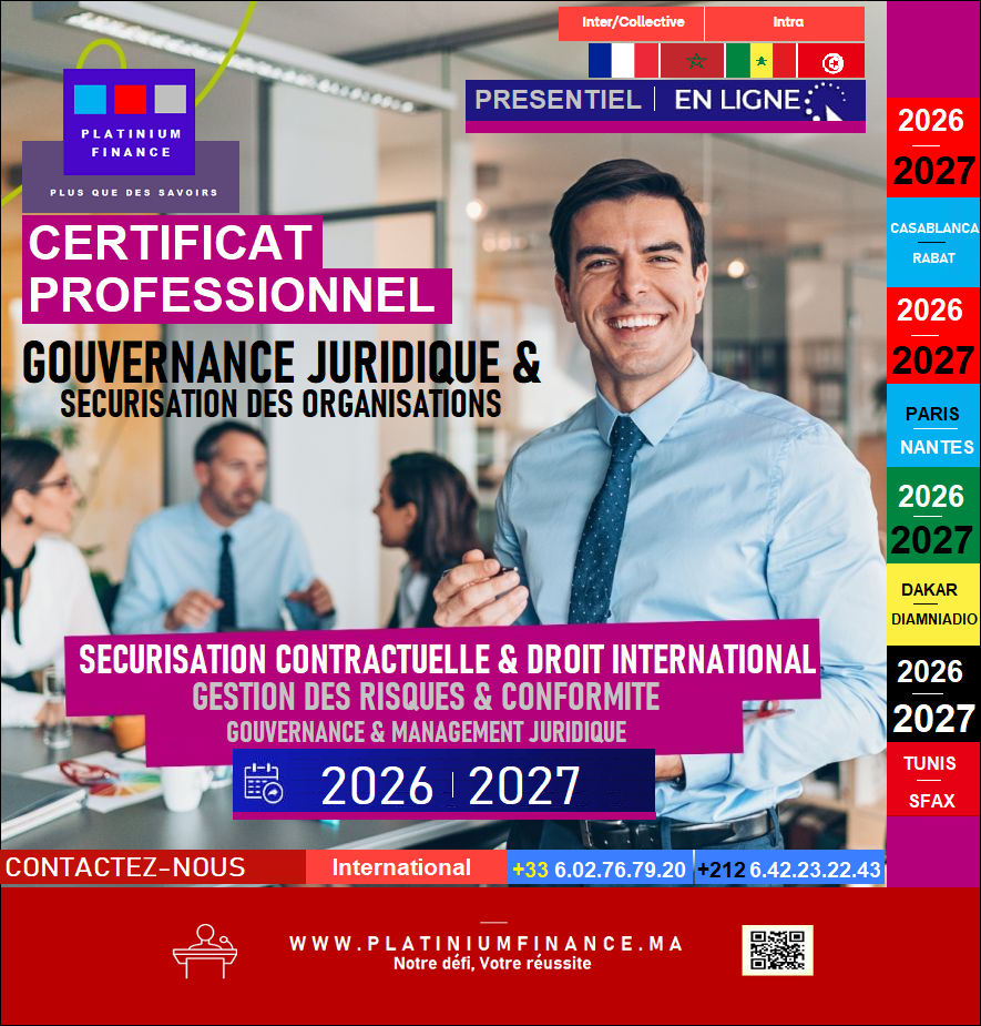 FORMATIONS -GOUVERNANCE JURIDIQUE, SECURISATION CONTRACTUELLE ET MAITRISE DES RISQUES