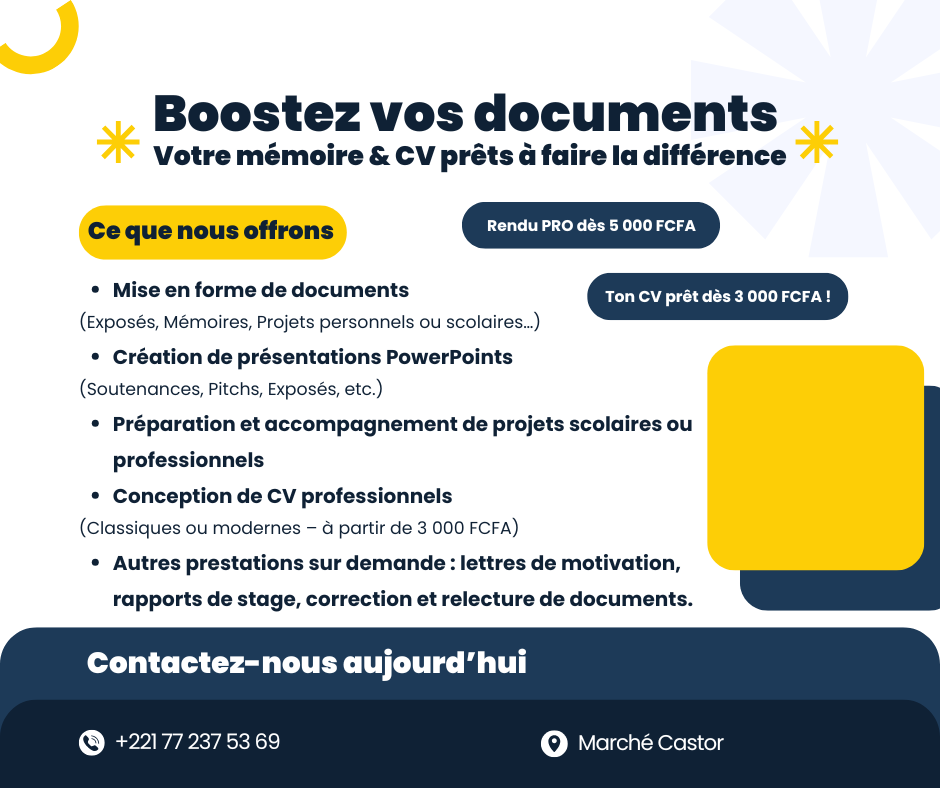 Boostez vos documents & CV professionnels dès 3 000 FCFA !