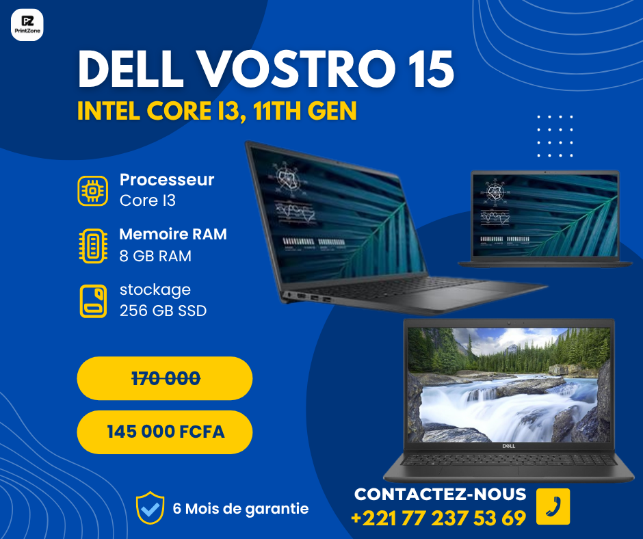 Dell Vostro 15 – Intel Core i3 11th Gen / 8Go RAM / 256Go SSD – Puissance & Fiabilité